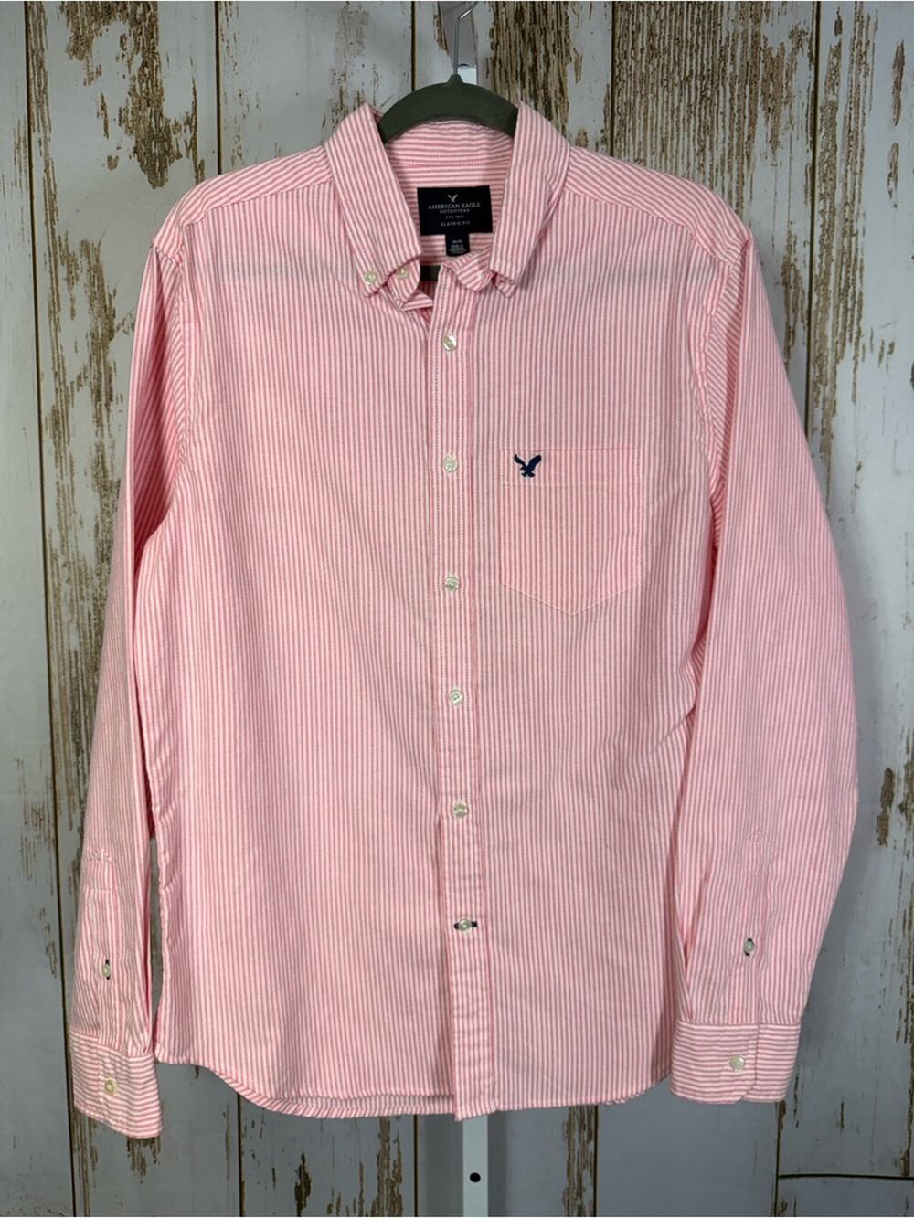 American Eagle Outfitters, Pink and White Striped Button Down Shirt. Size Medium